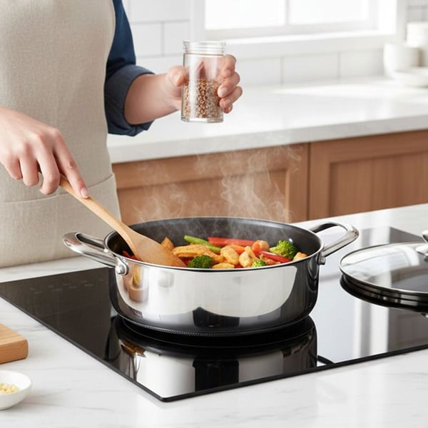Sautépanna 28 cm - CHEFFINGER - Bee-honeycomb - Rostfritt stål - Glaslock - Non-stick