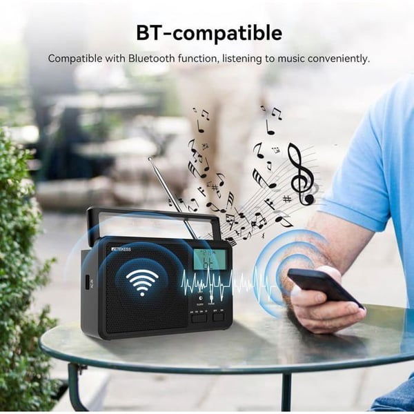 Retecess TR638 Portable Radio, AM FM SW med LCD-skärm, Digital Tuning, Trådlös ljudkvalitet är bra, Timer, TF/USB