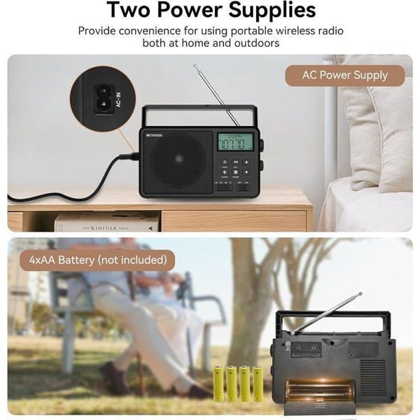 Retecess TR638 Portable Radio, AM FM SW med LCD-skärm, Digital Tuning, Trådlös ljudkvalitet är bra, Timer, TF/USB