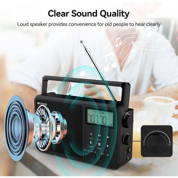 Retecess TR638 Portable Radio, AM FM SW med LCD-skärm, Digital Tuning, Trådlös ljudkvalitet är bra, Timer, TF/USB