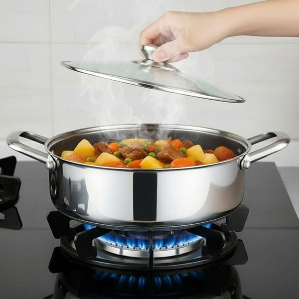 Sautépanna 28 cm - CHEFFINGER - Bee-honeycomb - Rostfritt stål - Glaslock - Non-stick