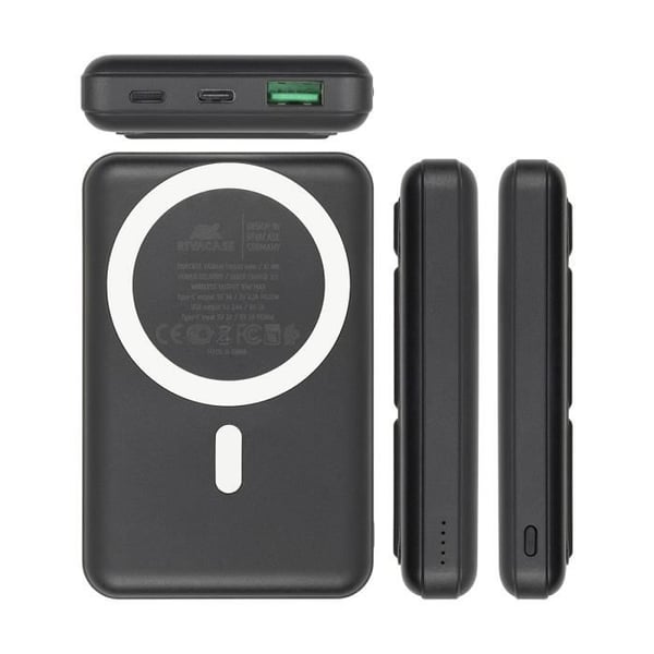 Powerbank VA2604 10000mAh Magsafe Trådlös Laddning Qi 15 W Rivacase Svart