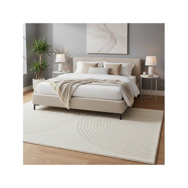 Modern matta med minimalistisk bågmönster, tät sammet 12 mm, samtalsdesign i nutida stil (Dimension: 80x150 cm - Färg: Crème)