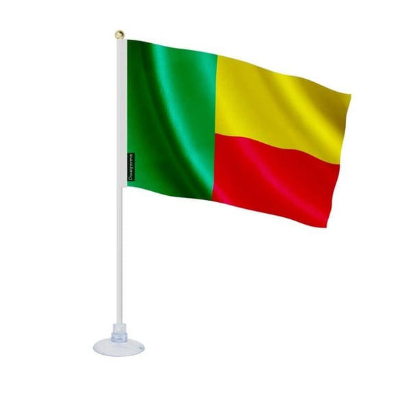 Mini Flagga från Benin – Sugkopp – 14 x 21 cm – För Släta Ytor – Polyester – 1 styck – Pixelforma