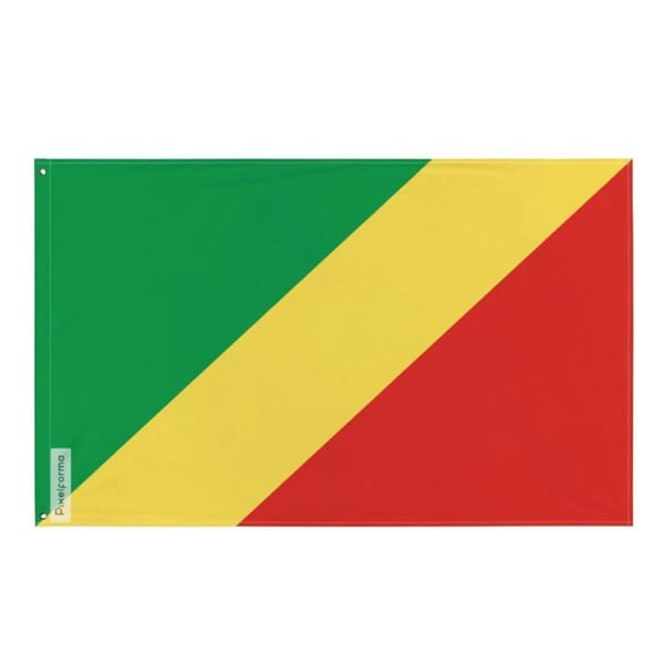 Kongo republikens flagga – 192 x 288 cm – Motståndskraftig polyester – 2 metallöglor – Inomhus / Utomhus – Pixelforma