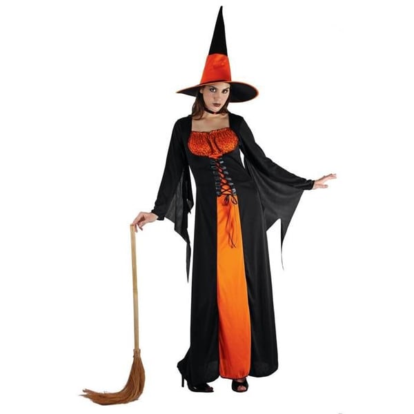 Häxkostym - PTIT CLOWN - Orange Kvinna Häxa - Orange/Svart - Polyester - Klänning, hatt, halsband