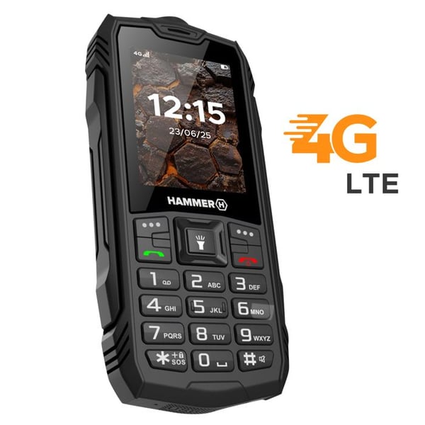 Hårdgjord mobiltelefon - HAMMER - Hammer Rock 4G - Vattentät IP68 - Batteri 3000mAh - SOS-knapp