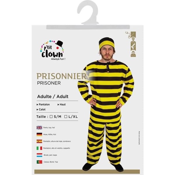 Fångdräkt - LITEN CLOWN - Gul & Svart PtitClown - Byxor, tunika och hatt - Unisex