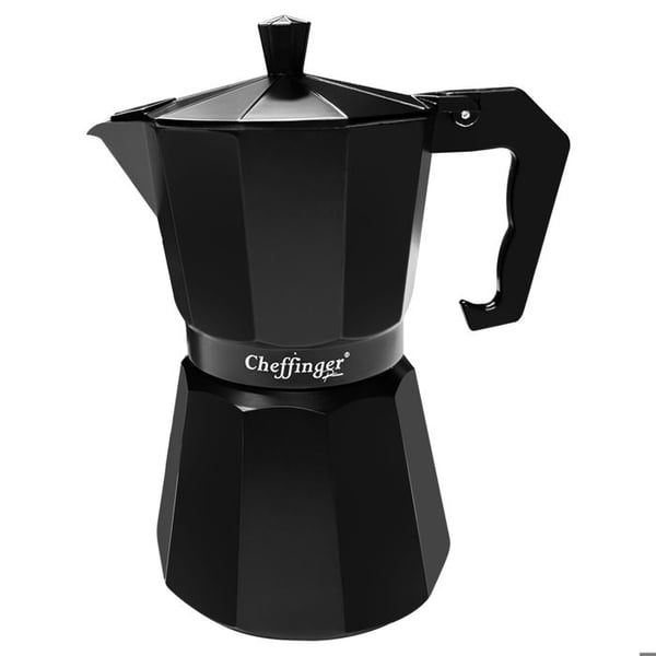 Italiensk kaffebryggare 320ml 6 koppar av aluminium med ergonomiskt handtag Cheffinger svart