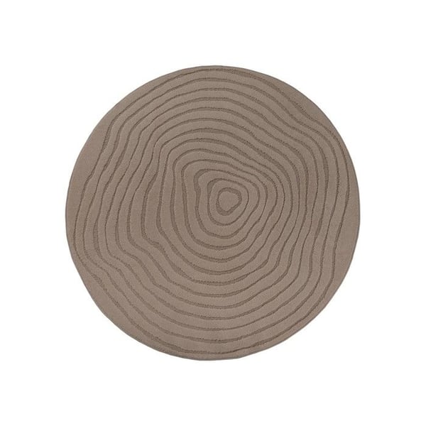 Modern rund matta med flytande relief och överlappande organiska linjer (Dimension: 120 cm rund - Färg: Brun)