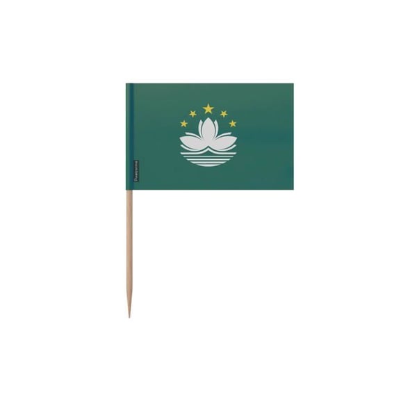 Tandpetare Macao flagga - 12 cm - 100 stycken - Plastisk klibbig - Bambuspik - Pixelforma