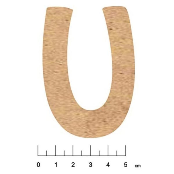Terre & Bois Créations - Bokstav i MDF trä med självhäftande baksida 5 cm Bokstav U