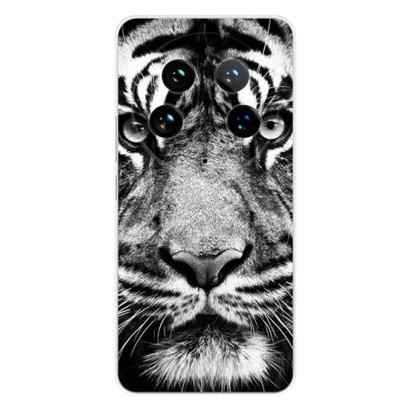 Tryckt silikonfodral som är kompatibelt med Xiaomi 14 Ultra White och svart tiger