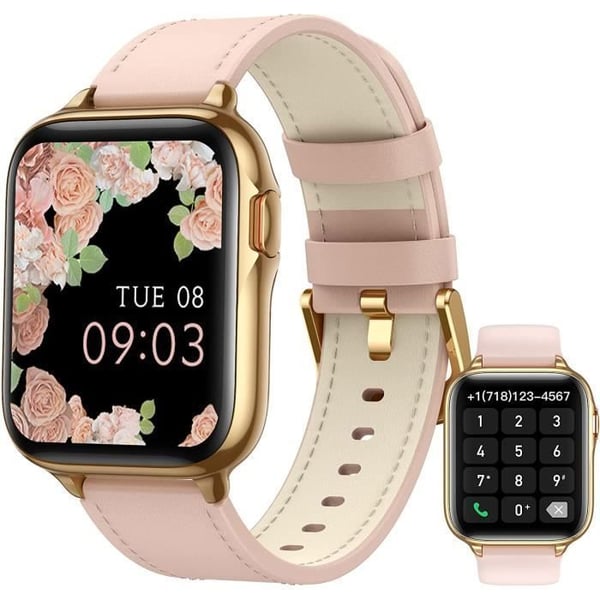 Damklocka med Bluetooth Call Connected, 1,7'' Smart Smartwatch med Oximeter, Stegräknare, IP68 Vattentät för Android iOS - Rosa