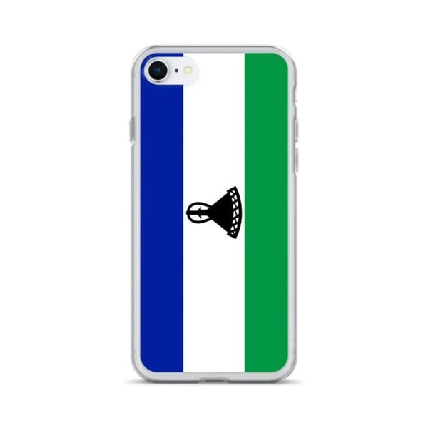 Telefonfodral – Lesothos flagga – Kompatibel med iPhone SE – Flexibelt fodral – Slittåligt och stötbeständigt – Silikon – Pixelforma