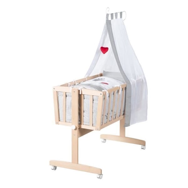ROBA Baby Crib 40 x 90 cm - Adam och Uggla - Massivt Bok - Utrustning Inkluderad