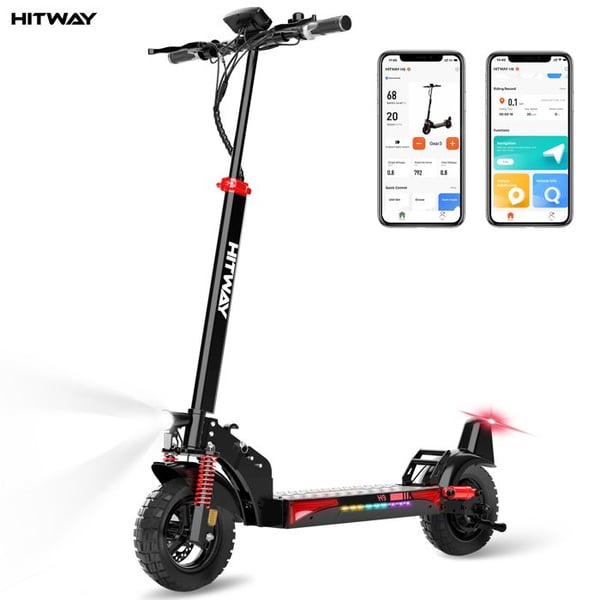 Sammenfoldelig Elektrisk Scooter - HITWAY - 10" Solid Dæk - 500W - APP - 48V 15.6Ah Batteri - Sort&Rød Scooter
