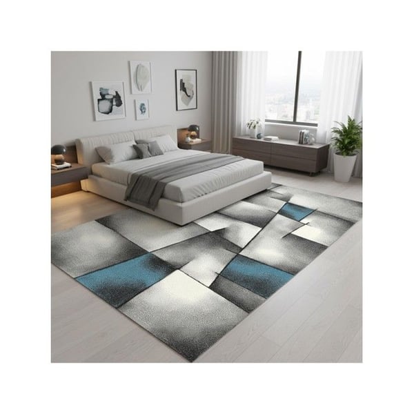 Modern geometrisk abstrakt matta i tät sammet 13 mm för samtida designsalong (Dimension: 120x170 cm - Färg: Turkos)