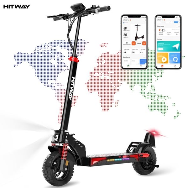 HITWAY Fällbar Elkickbike - 10" luftfyllda däck - 500W - APP - Batteri 48V 15.6Ah - Svart&Röd