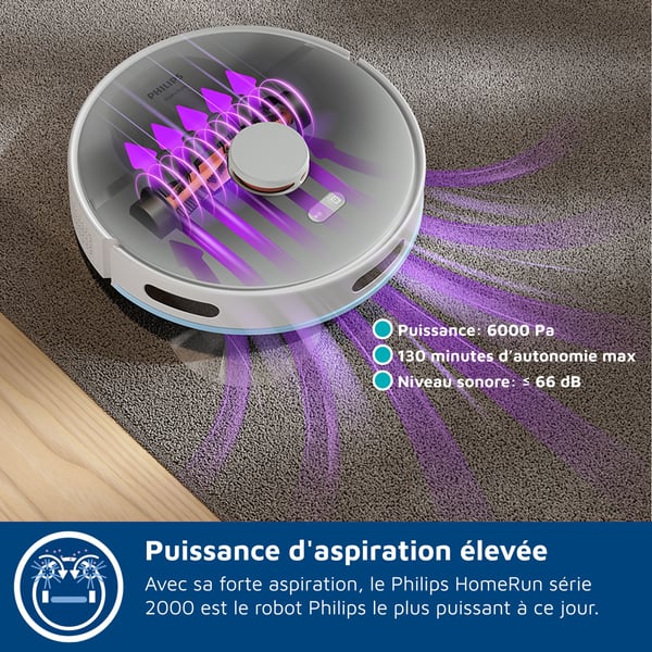 Robotdammsugare med station - PHILIPS - XU2100/25 - Serie 2000 - 6000 Pa - ≤ 66 dB - Vit