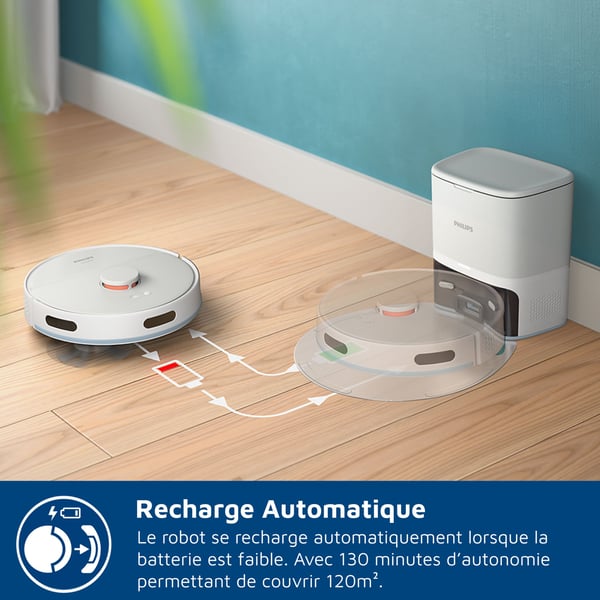 Robotdammsugare med station - PHILIPS - XU2100/25 - Serie 2000 - 6000 Pa - ≤ 66 dB - Vit