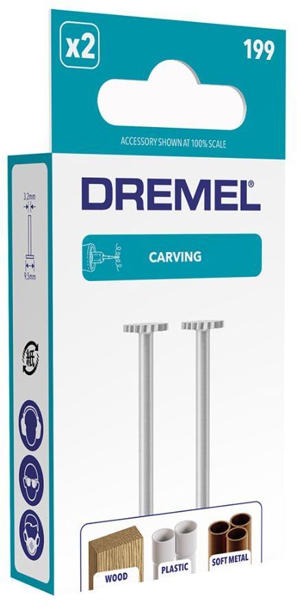 Set med 2 st DREMEL 199 stålskärare Skivform Diameter 9,5 mm för skulptering och gravering av trä/plast