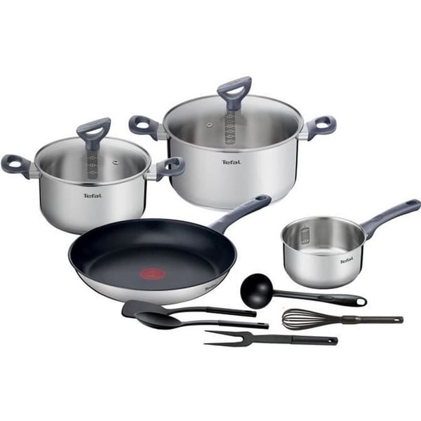 TEFAL G713SB45 Daily Cook Set 11 delar ROSTFRITT STÅL: 16 cm kastrull + 20 och 24 cm grytor med lock + 28 cm långpanna + 5 redskap