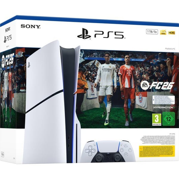 Paket PS5 Standard (med CD-läsare): PlayStation 5-konsol (Slim-modell) + FC26 (kod i lådan)