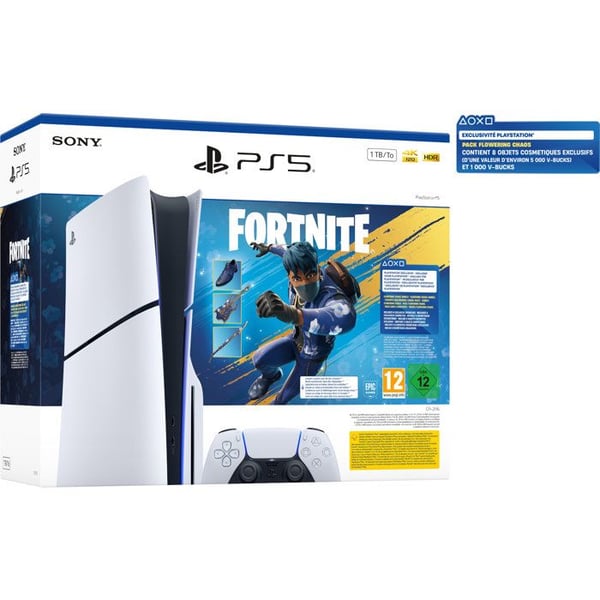 Paket PS5 Standard (med CD-läsare): PlayStation 5-konsol (Slim-modell) + Fortnite® Flowering Chaos