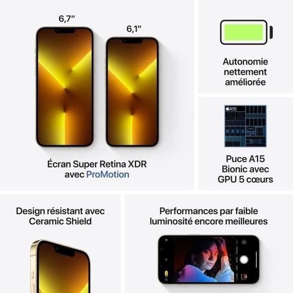 APPLE Iphone 13 Pro - 128 Go - Guld (2021) - NYTT BATTERI - Renoverad - Utmärkt skick- REFURBISHED