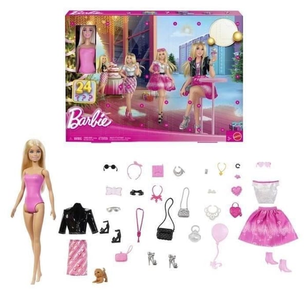 Barbie Fashionistas adventskalender, med 24 delar och tillbehör, Barbie, Mattel JFL63, från 3 år