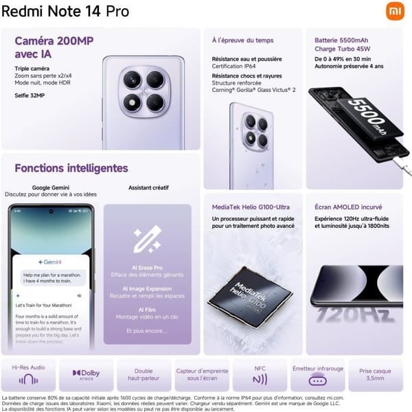 Xiaomi Redmi Note 14 Pro 4G Smartphone med 8 GB + 256 GB - Lila - EU-version