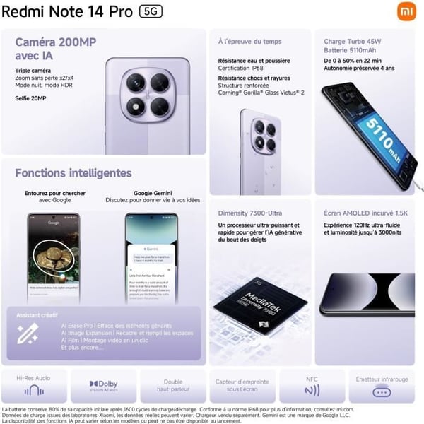 XIAOMI - Redmi Note 14 Pro 5G - 8 GB + 256 GB - Midnatt svart