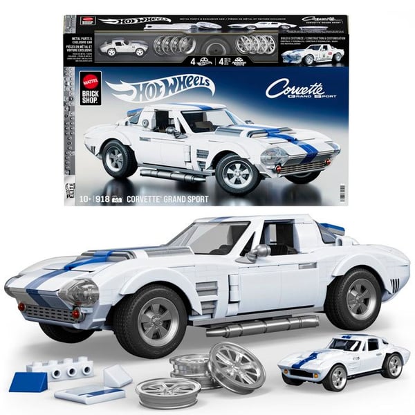 Hot Wheels - Corvette Grand Sport Byggesæt - Med 918 dele - Mattel Brick Shop - JGR31