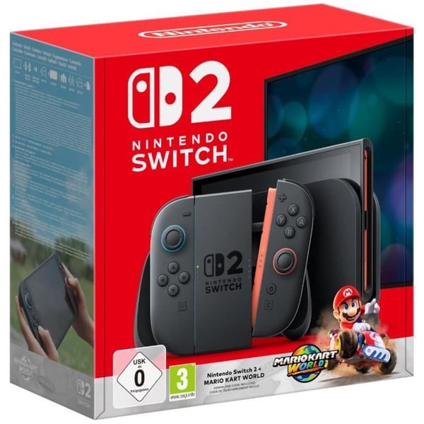 Nintendo Switch 2 Spilkonsol Lys Blå & Lys Rød + Mario Kart World (Kode)