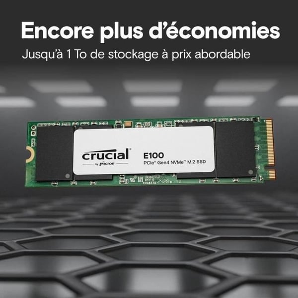 Intern SSD - CRUCIAL - E100 - 1 To - PCIe Gen4 NVMe M.2 - Upp till 5000 Mo/s