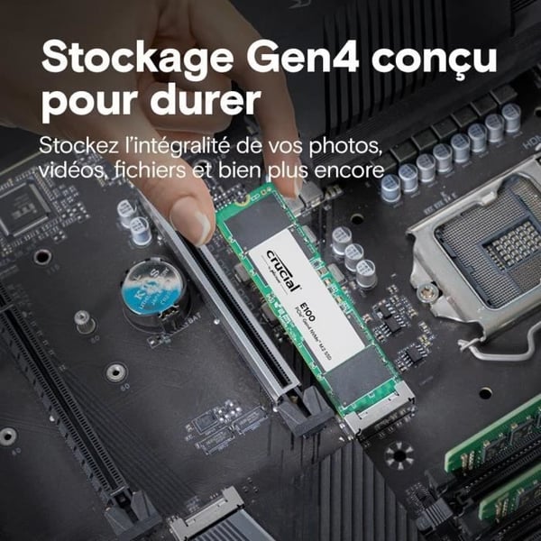 Intern SSD - CRUCIAL - E100 - 1 To - PCIe Gen4 NVMe M.2 - Upp till 5000 Mo/s