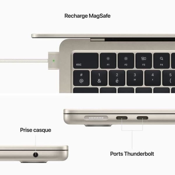 Apple - 13,6" MacBook Air M2 - RAM 8Go - Lagring 512Go - Stjärnljus - AZERTY (2022) - Refurbished - Mycket gott skick