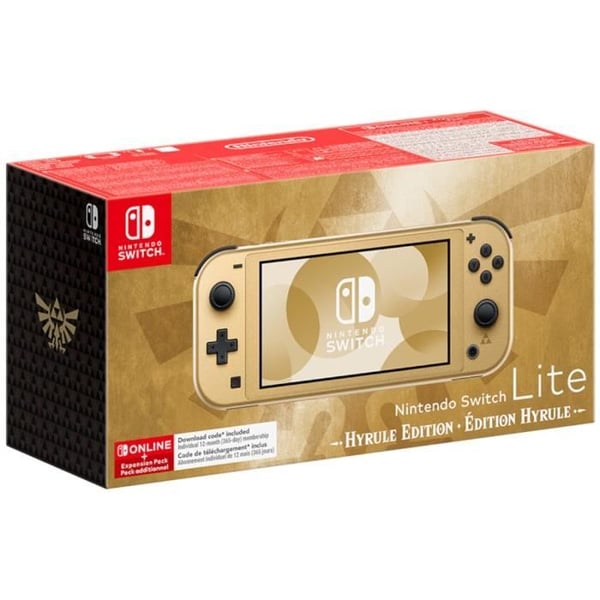 Nintendo Switch Lite bärbar konsol • Hyrule Limited Edition + 12 månaders NSO-prenumeration med tilläggspaket (kod)