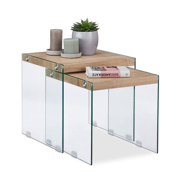 Sats med satsbord, 40x39.5x45 cm, Natur, Glas, Kodustaar Sats med satsbord, 40x39.5x45 cm, Natur, Glas, Kodustaar