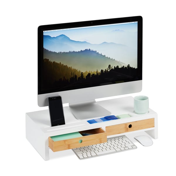 Monitorstativ, 12x55,5x27 cm, Hvid, Kodustaar