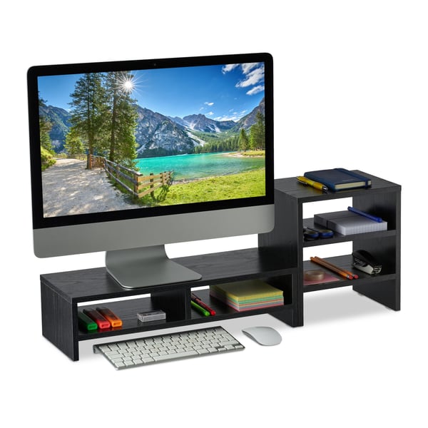 Monitorstander med hylde, 28x75,5x20 cm, sort, Kodustaar
