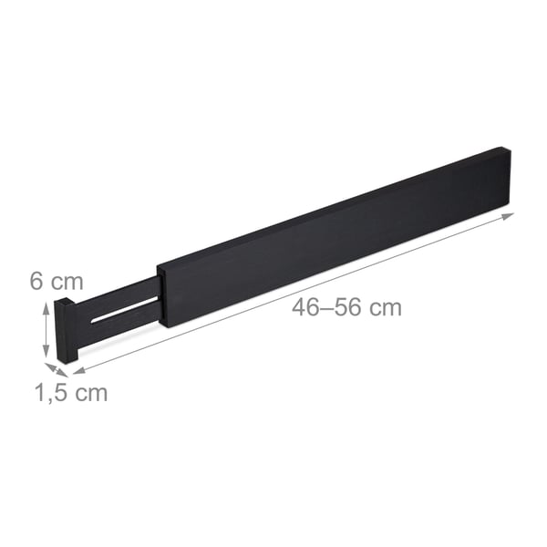 Laatikonjakajat, 4 kpl, 6x1,5x46-56 cm, musta, Kodustaar