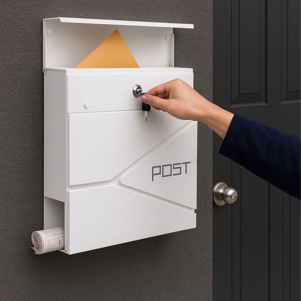 Postkasse med avisindkast, 38x37x12 cm, metal, Kodustaar