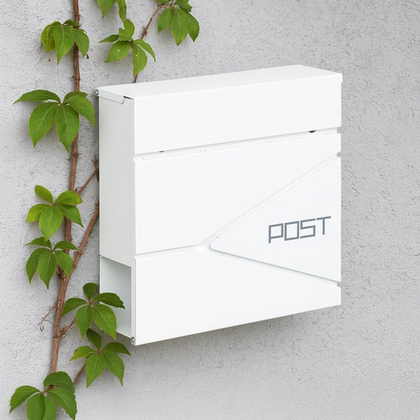 Postkasse med avisindkast, 38x37x12 cm, metal, Kodustaar