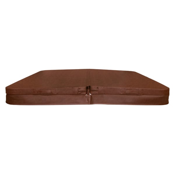 Hot Tub Cover Spa Lid 2m x 2m Square Brown Hard Top Weatherproof PVC Leather Foam 25KG/m3 Density Galvanized C-Channel UV Mildew Flame Resistant 4 x Lock Down Straps With Keys 6 x Lifting Handles