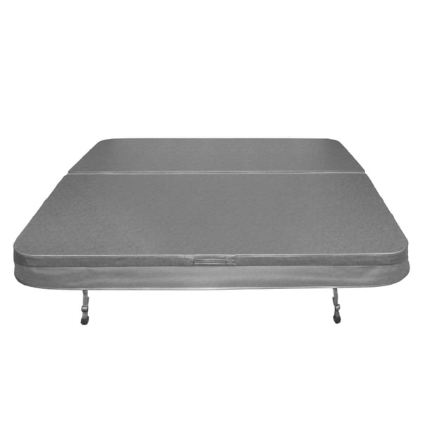 Hot Tub Cover Spa Lid 220cm x 220cm Square Grey Hard Top Weatherproof PVC Leather Foam 25KG/m3 Density Galvanized C-Channel UV Mildew Flame Resistant 4 x Lock Down Straps With Keys 6 x Lifting Handles