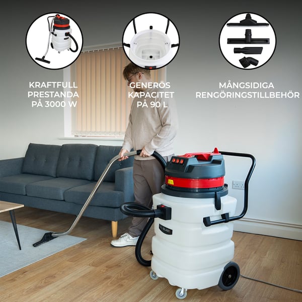 MAXBLAST Industriell Våt- och Torrdammsugare och Tillbehör, Kraftfull 3 000 W, 90 liter, Rostfritt Stål