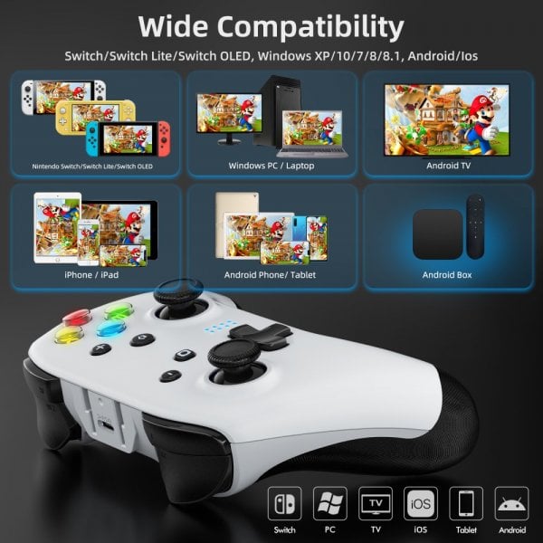 EasySMX Bayard 9124 Switch/Android/PC Programmable Wireless Gamepad Hvit