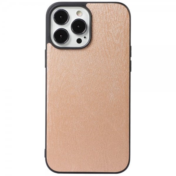 iPhone 14-deksel med glitterflak og metallogo i gull